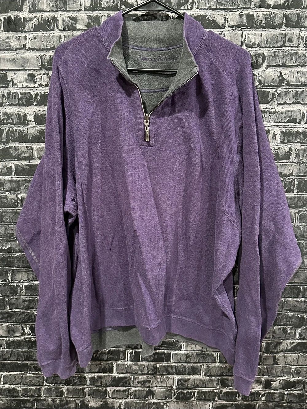 Tommy Bahama Reversible Grey & Purple Half-Zip Sweater